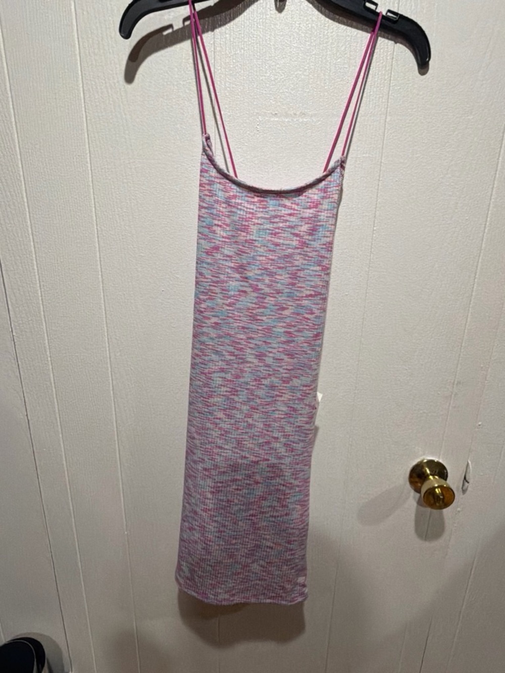 Women's Pink Multi Knit Slip Dress with Thin Straps